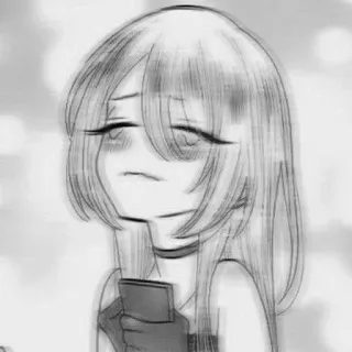 ⚪️ anime girl, sad, emotional, black and white, manga, sketch, drawing, teen telegram sticker