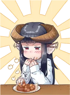 😋 Anime, Fille, Cornes, Manger, Mignon, Nourriture, Illustration telegram sticker