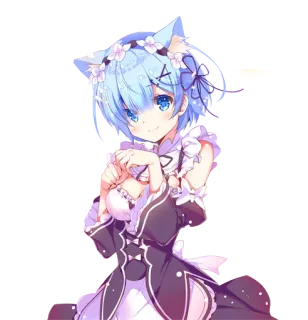 😊 Rem Re:Zero Anime, Orejas de gato, Criada, Lindo, Pelo azul whatsapp sticker