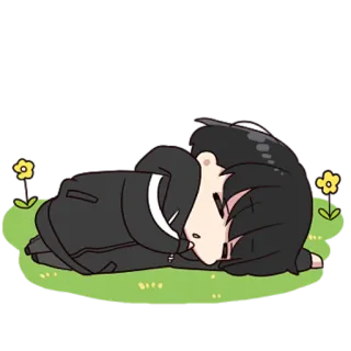 😴 Animé, Dessin animé, Repos, Dormir, Personnage, Herbe, Fleurs whatsapp sticker