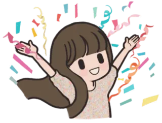 👏 Celebración, Confeti, Lindo, Dibujos animados, Chica, Feliz, Fiesta telegram sticker