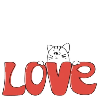 😍 LOVE แมว, ความรัก, สีแดง, น่ารัก, สัตว์, การ์ตูน, หัวใจ whatsapp sticker