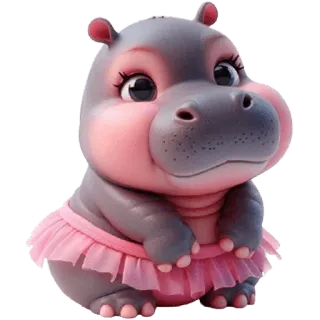 😔 hipopotam, słodki, zwierzę, kreskówka, różowy, balerina, tutu telegram sticker
