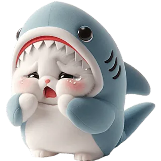 😭 kot, rekin, słodki, smutny, płaczący, zwierzę, pluszak telegram sticker