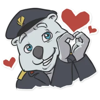 ❤ ホッキョクグマ, 警察官, 軍隊, 制服, 愛, ハート, 漫画 whatsapp sticker