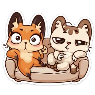 🙄 gato, zorro, animales, sofá, dibujos animados, lindo, pegatina whatsapp sticker