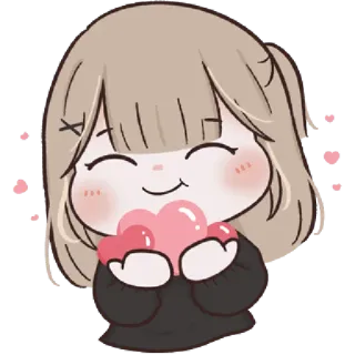 🥺 Dziewczyna anime, Chibi, Kawaii, Serce, Słodkie, Kreskówka, Naklejka telegram sticker