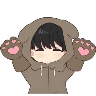 🤗 chłopak anime, słodki, bluza z kapturem, miś, serca, kawaii whatsapp sticker