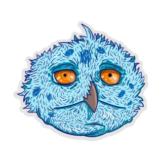 ☹️ eule, cartoon, blau, flauschig, vogel, tier, süß, orange augen telegram sticker