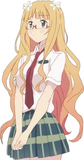 ⏳ Anime, Garota, Uniforme escolar, Óculos, Flores, Loira, Desenho animado, Kawaii telegram sticker