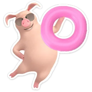 🐷 maiale, animale, occhiali da sole, cartone animato, estate, piscina, salvagente, spiaggia telegram sticker