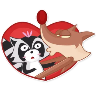 ❤ procione, volpe, cuore, cartone animato, animale, amore, carino telegram sticker