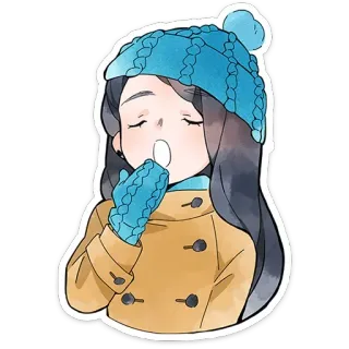 ⭐ wanita, gadis, musim dingin, dingin, pakaian, menguap, bosan, kartun telegram sticker