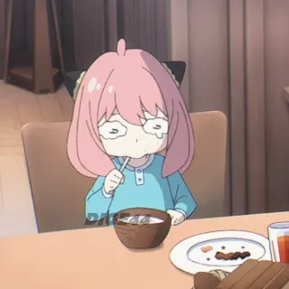 🧆 Anya Forger Spy × Family Anime, Cartone animato, Piangere, Mangiare, Triste, Cucchiaio, Ciotola telegram sticker