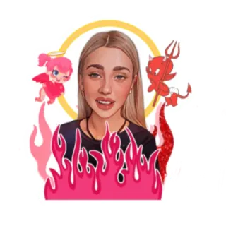 😈 ангел, дьявол, мультфильм, женщина, пламя, цифровое искусство, наклейка telegram sticker