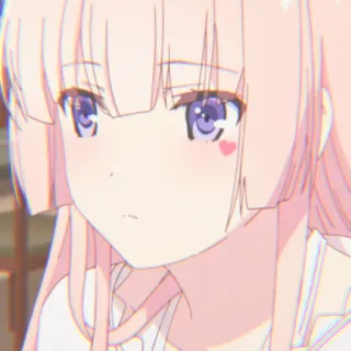 😔 anime, girl, cute, kawaii, pink hair, heart, cartoon whatsapp sticker