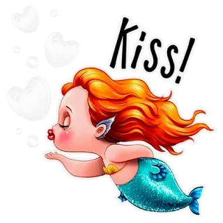💋 Kiss! mermaid, kiss, cartoon, blowing kiss, cute, fantasy whatsapp sticker