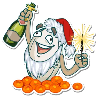 🤪 celebração, ano novo, vela de faísca, garrafa, tangerinas, desenho animado whatsapp sticker