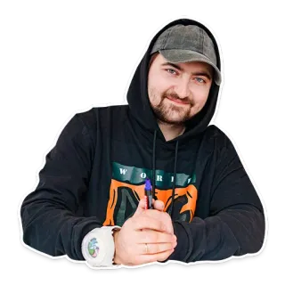 🙂 WORLD hombre, sudadera con capucha, retrato, casual, interior, sonriendo telegram sticker