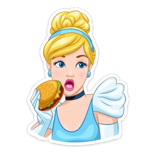 🍔 Cinderella dibujos animados, princesa, Cenicienta, hamburguesa, comida whatsapp sticker