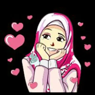 😍 Хиджаб, Мусульманка, Женщина, Сердечки, Розовый whatsapp sticker