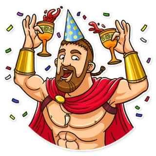 🎉 celebration, party, cartoon, man, drinking, ancient, confetti telegram sticker