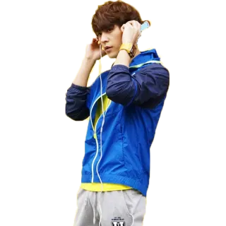 🎧 man, headphones, listening to music, person, casual wear, jacket telegram sticker