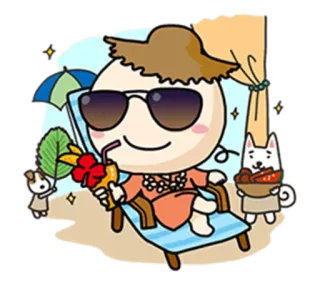 😛 วันหยุด, ชายหาด, พักผ่อน, การ์ตูน, ฤดูร้อน, สุนัข, เขตร้อน telegram sticker