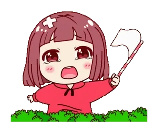 🏳 Anime meisje, Witte vlag, Overgave, Huilend, Cartoon, Chibi telegram sticker