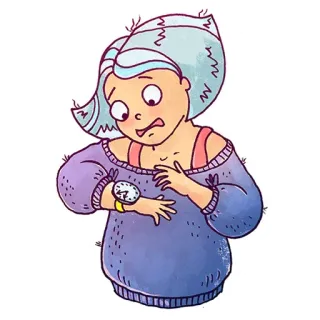 😲 женщина, поздно, часы, мультфильм whatsapp sticker