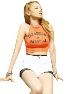 🙂 ONE MORE DAY IN PARADISE mulher, top, shorts, paraíso, moda, loira whatsapp sticker