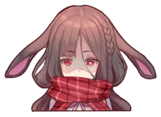 🙁 anime, girl, bunny ears, scarf, cute, cartoon, manga telegram sticker