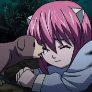 🩹 anime, ragazza, cane, capelli rosa, foresta telegram sticker