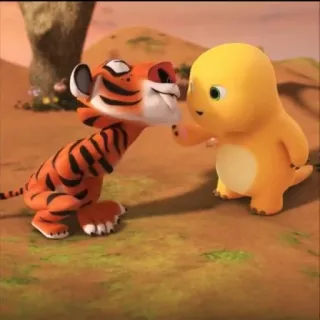 🧬 tigre, dinosaure, dessin animé, animaux, amitié whatsapp sticker