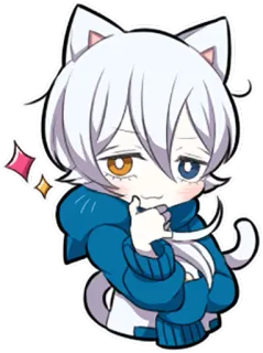 🤔 kot, anime, kawaii, słodki, chibi, kreskówka, naklejka telegram sticker