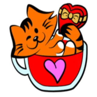 😉 gato, gatito, San Valentín, amor, corazón, taza, animal telegram sticker