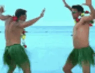 😂 hawaii, men, hula, beach, grass skirt, dancing, leis telegram sticker