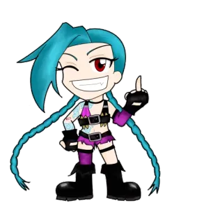 👆 Jinx League of Legends ジンクス, リーグ・オブ・レジェンド, ビデオゲーム, アニメ, 中指 telegram sticker