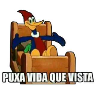 🛏 Woody Woodpecker PUXA VIDA QUE VISTA woody woodpecker, desenho animado, cadeira, sentado, engraçado telegram sticker