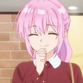 🍧 Anime, Frau, pinke Haare, lächelnd, Cartoon, Figur telegram sticker