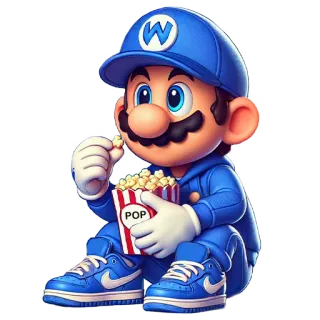 🍿 POP 卡通, 角色, 爆米花, 吃, 帽子, 蓝色, 动画 telegram sticker