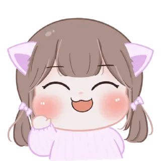 😄 Cartoon, Kawaii, Schattig, Kattenoren, Anime, Meisje telegram sticker