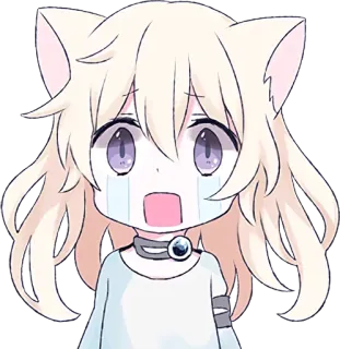 😳 anime, manga, catgirl, cute, kawaii, crying, tears, sad telegram sticker