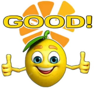 👍 GOOD! bene, pollice in su, emoji, frutta, limone, giallo, felice, celebrazione telegram sticker