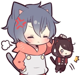 🤔 kot, anime, chibi, słodki, zły, kocie uszy, kawaii telegram sticker