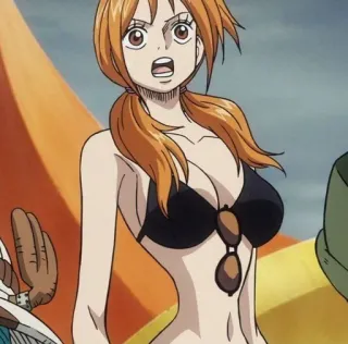 💵 Nami One Piece アニメ, ビキニ, キャラクター, 女性, オレンジ髪, マンガ whatsapp sticker