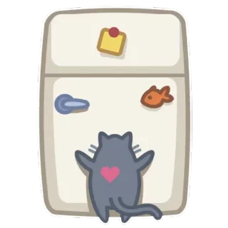 😛 gato, refrigerador, pegatina, dibujo animado, corazón, pez telegram sticker