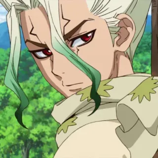 🔬 Senku Ishigami Dr. Stone Аниме, Наука, Интеллектуал, Стратег, Зеленые волосы whatsapp sticker