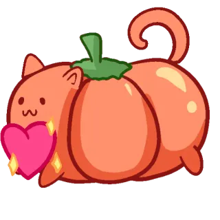 💖 chat, citrouille, coeur, mignon, kawaii, orange telegram sticker