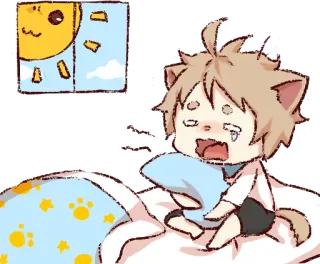 😫 Аниме, Мультфильм, Плачущий, Каваий, Кот, Милый, Сон, Кровать telegram sticker